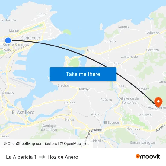La Albericia 1 to Hoz de Anero map