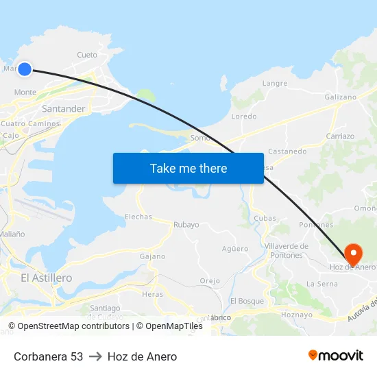 Corbanera 53 to Hoz de Anero map