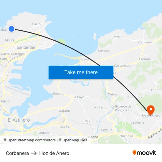 Corbanera to Hoz de Anero map