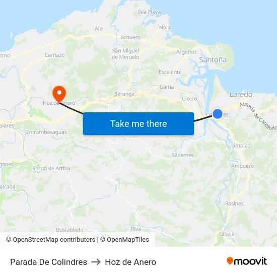 Parada De Colindres to Hoz de Anero map