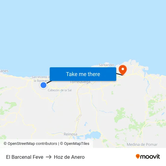 El Barcenal Feve to Hoz de Anero map