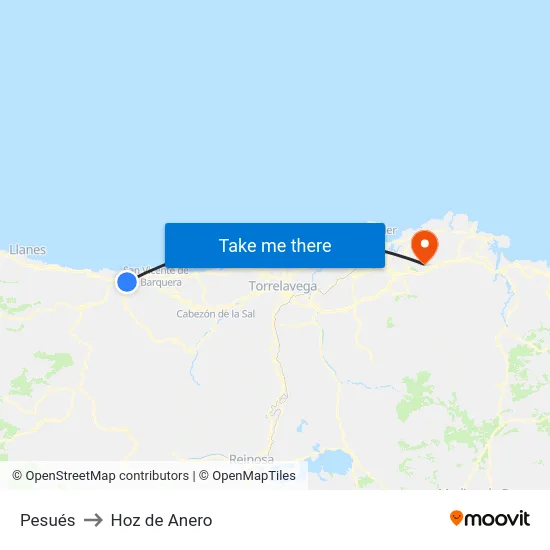 Pesués to Hoz de Anero map