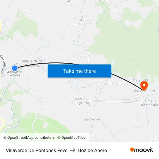 Villaverde De Pontones Feve to Hoz de Anero map