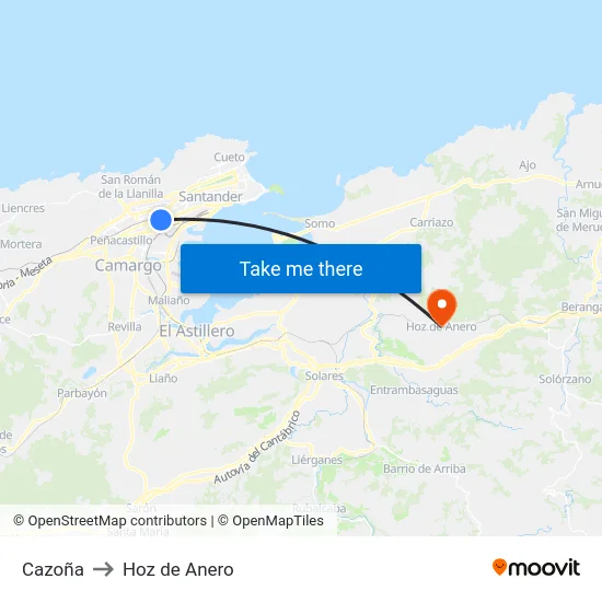 Cazoña to Hoz de Anero map
