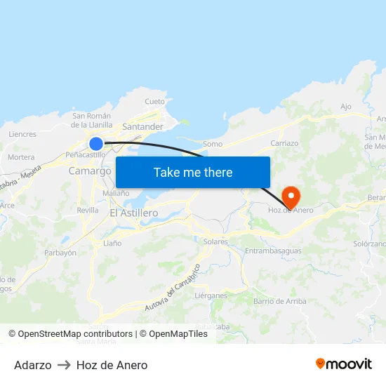 Adarzo to Hoz de Anero map