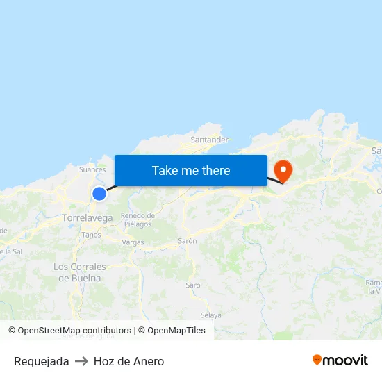 Requejada to Hoz de Anero map