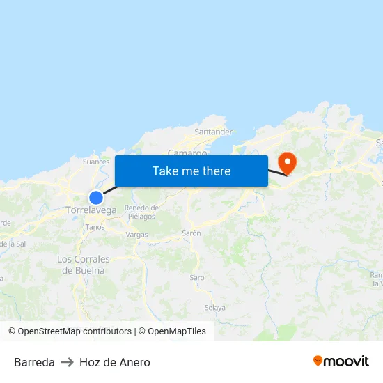 Barreda to Hoz de Anero map