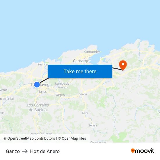 Ganzo to Hoz de Anero map