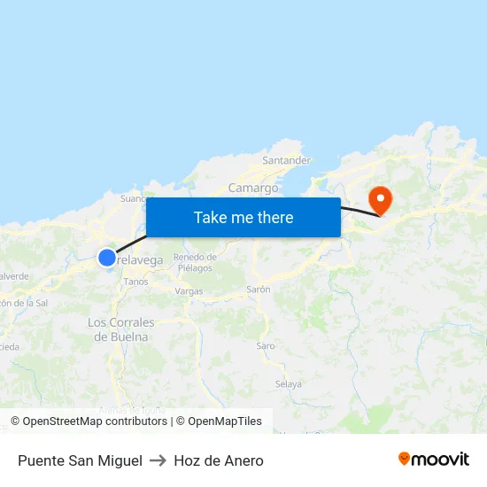 Puente San Miguel to Hoz de Anero map