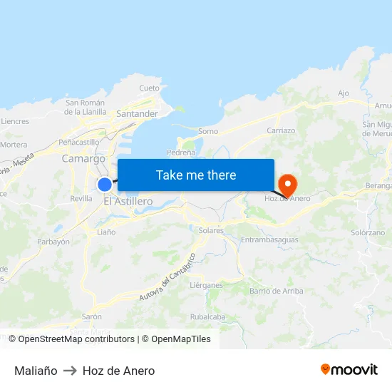 Maliaño to Hoz de Anero map