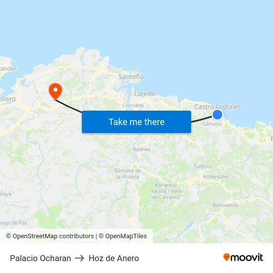 Palacio Ocharan to Hoz de Anero map