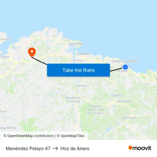 Menéndez Pelayo 47 to Hoz de Anero map