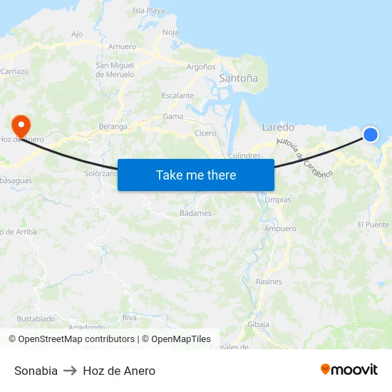 Sonabia to Hoz de Anero map