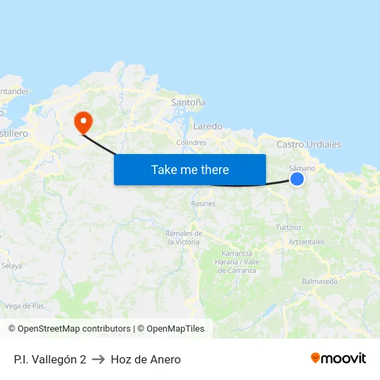 P.I. Vallegón 2 to Hoz de Anero map