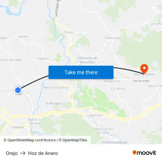 Orejo to Hoz de Anero map