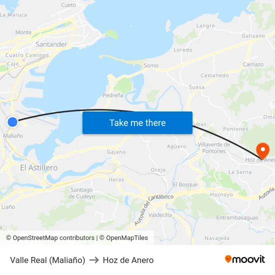Valle Real (Maliaño) to Hoz de Anero map