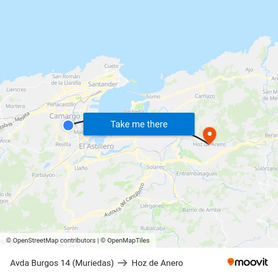 Avda Burgos 14 (Muriedas) to Hoz de Anero map