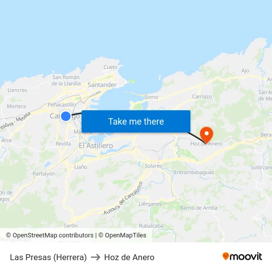 Las Presas (Herrera) to Hoz de Anero map