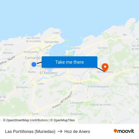 Las Portillonas (Muriedas) to Hoz de Anero map