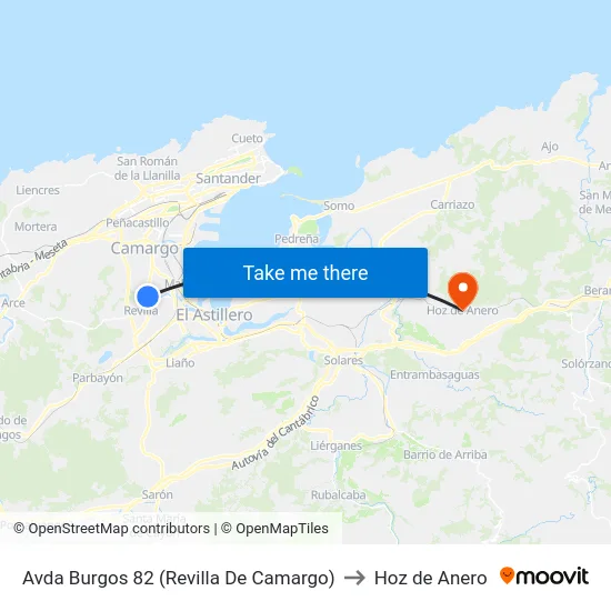 Avda Burgos 82 (Revilla De Camargo) to Hoz de Anero map