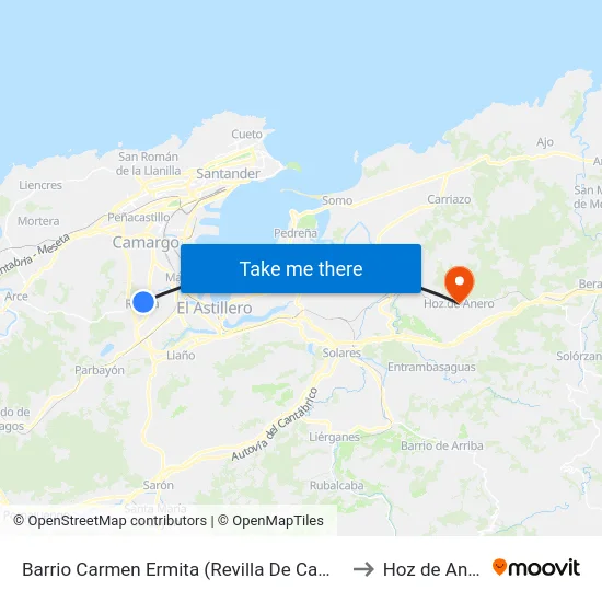 Barrio Carmen Ermita (Revilla De Camargo) to Hoz de Anero map