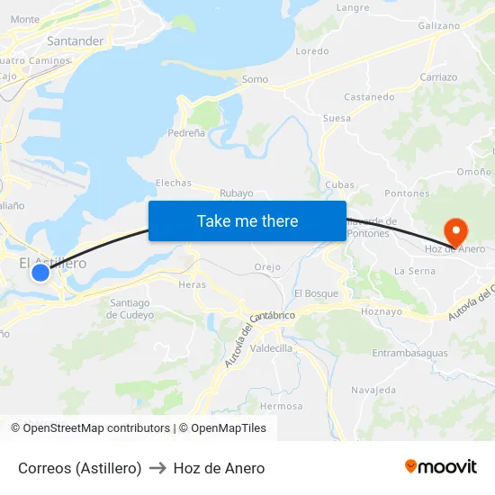 Correos (Astillero) to Hoz de Anero map