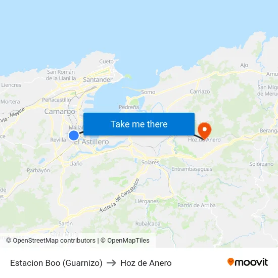 Estacion Boo (Guarnizo) to Hoz de Anero map
