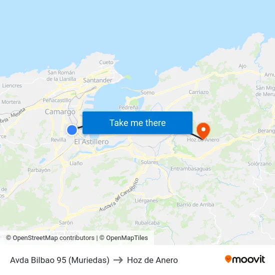 Avda Bilbao 95 (Muriedas) to Hoz de Anero map