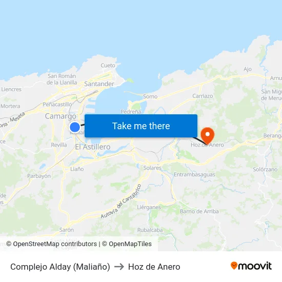 Complejo Alday (Maliaño) to Hoz de Anero map