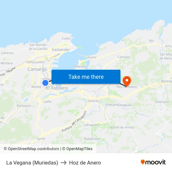 La Vegana (Muriedas) to Hoz de Anero map