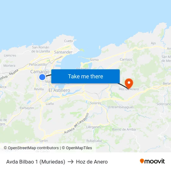 Avda Bilbao 1 (Muriedas) to Hoz de Anero map