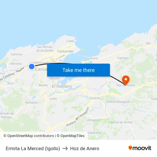 Ermita La Merced (Igollo) to Hoz de Anero map