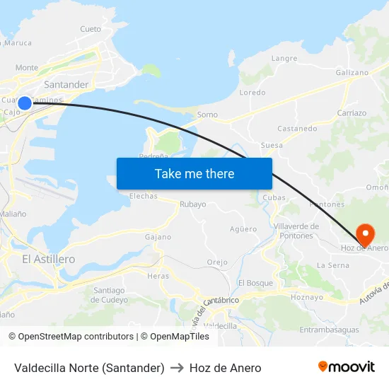 Valdecilla Norte (Santander) to Hoz de Anero map