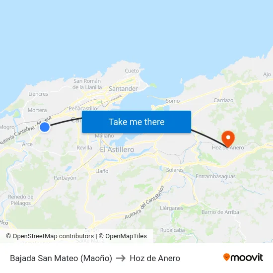 Bajada San Mateo (Maoño) to Hoz de Anero map