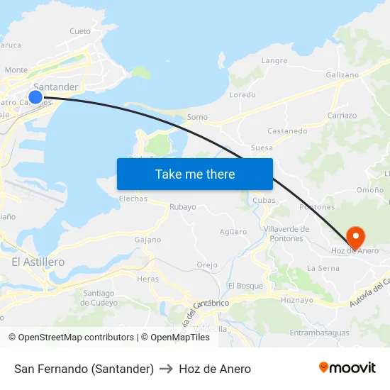 San Fernando (Santander) to Hoz de Anero map