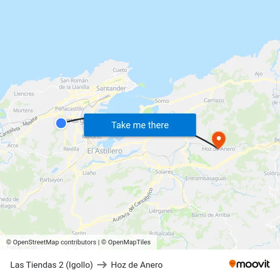Las Tiendas 2 (Igollo) to Hoz de Anero map