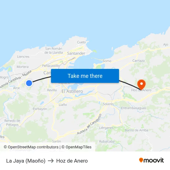 La Jaya (Maoño) to Hoz de Anero map