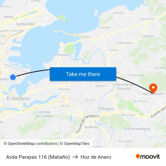 Avda Parayas 116 (Maliaño) to Hoz de Anero map