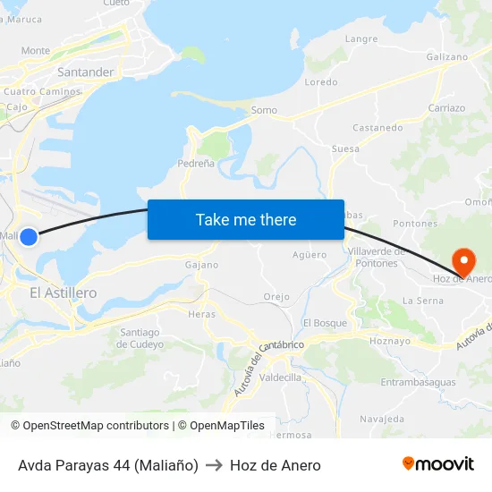 Avda Parayas 44 (Maliaño) to Hoz de Anero map