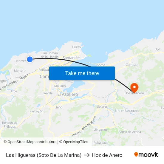 Las Higueras (Soto De La Marina) to Hoz de Anero map