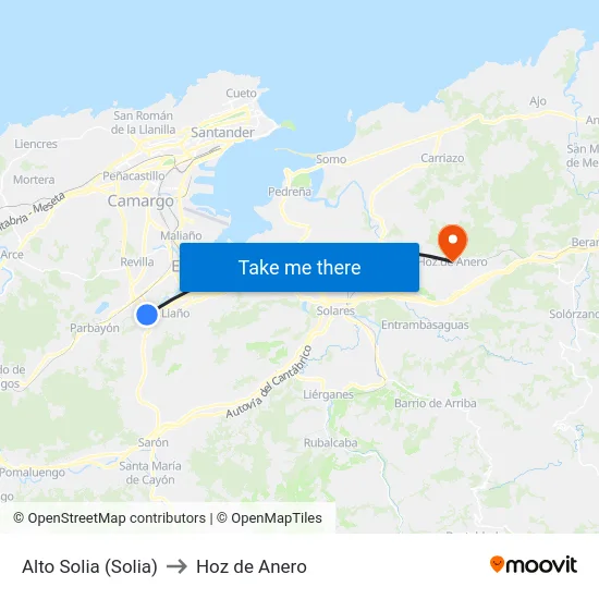 Alto Solia (Solia) to Hoz de Anero map