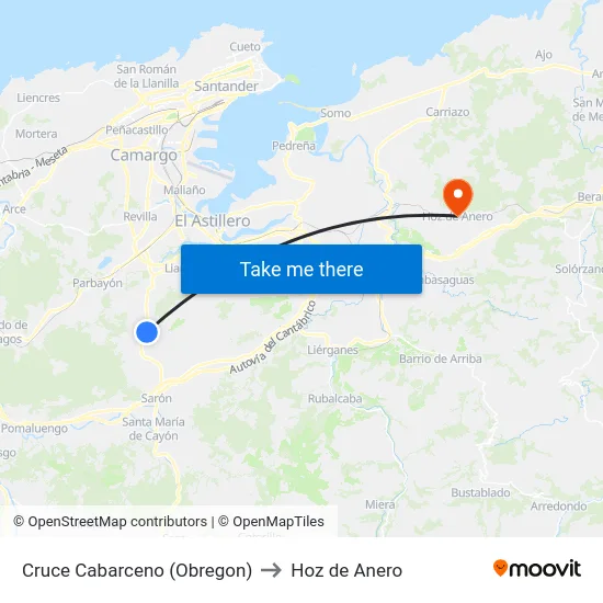 Cruce Cabarceno (Obregon) to Hoz de Anero map