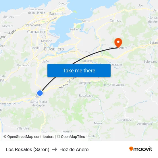 Los Rosales (Saron) to Hoz de Anero map