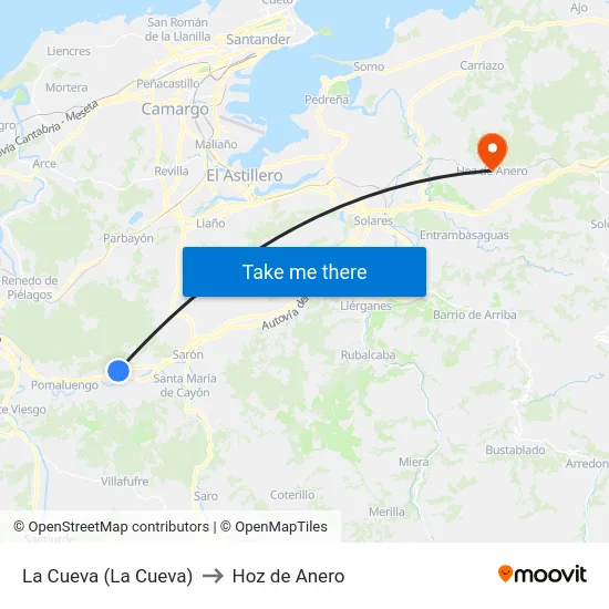 La Cueva (La Cueva) to Hoz de Anero map