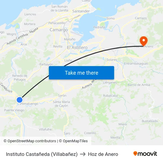 Instituto Castañeda (Villabañez) to Hoz de Anero map