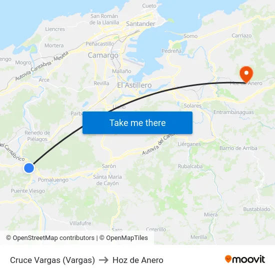 Cruce Vargas (Vargas) to Hoz de Anero map