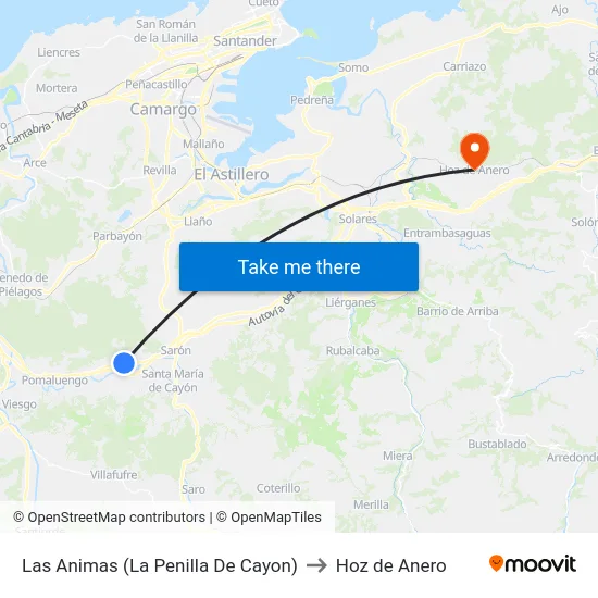 Las Animas (La Penilla De Cayon) to Hoz de Anero map