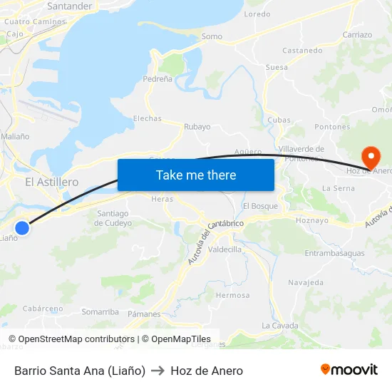 Barrio Santa Ana (Liaño) to Hoz de Anero map