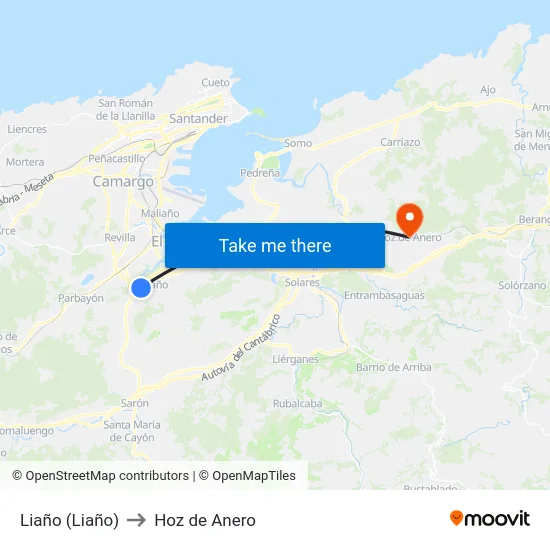 Liaño (Liaño) to Hoz de Anero map