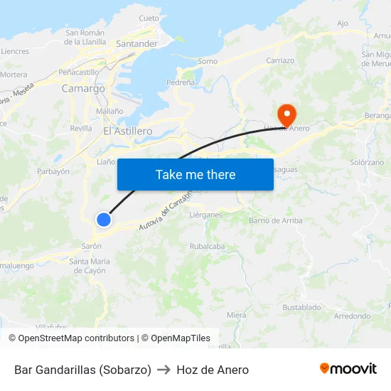 Bar Gandarillas (Sobarzo) to Hoz de Anero map